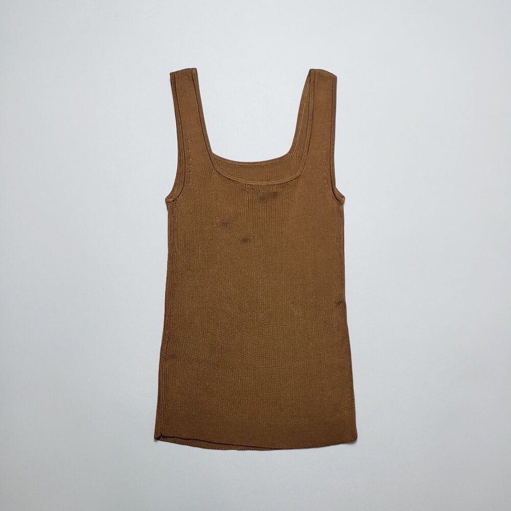 Madewell Rib Square-Neck Sweater Tank Womens XXS Golden Bronze Brown Stylish Top - Picture 9 of 16